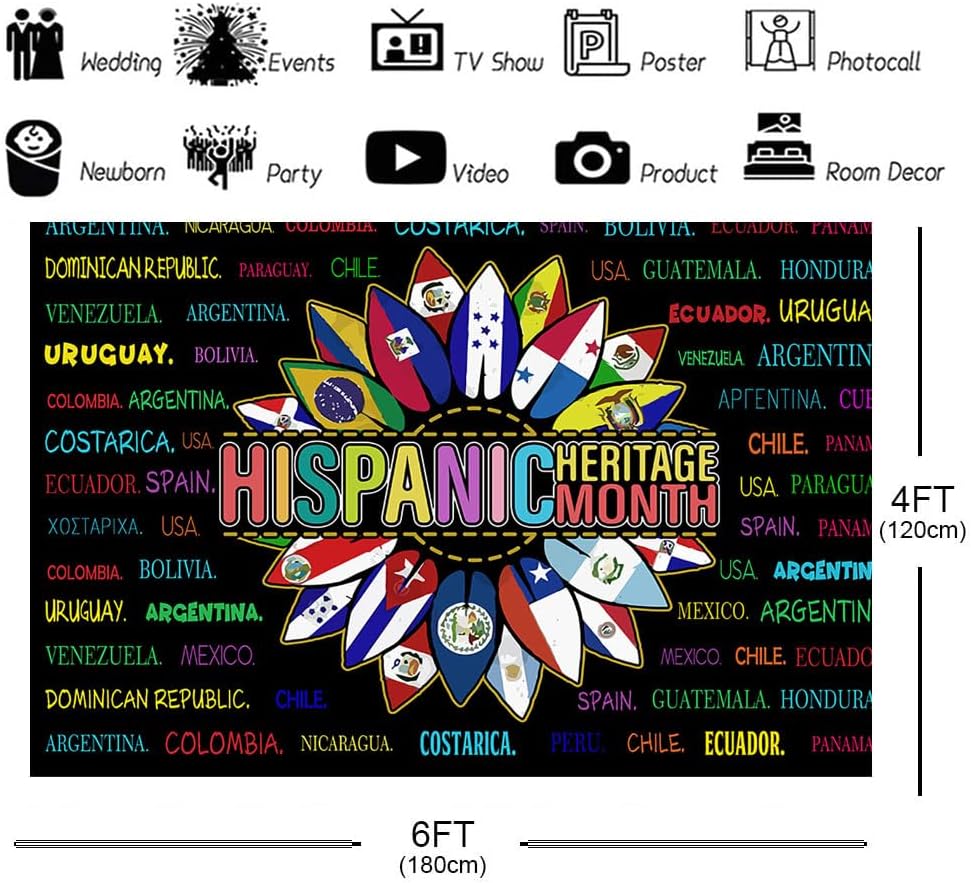 Ticuenicoa Fondo del Mes de la Herencia Hispana de 6 x 4 pies, pancarta del Mes de la Herencia Hispana, decoraciones latinoamericanas, aula de