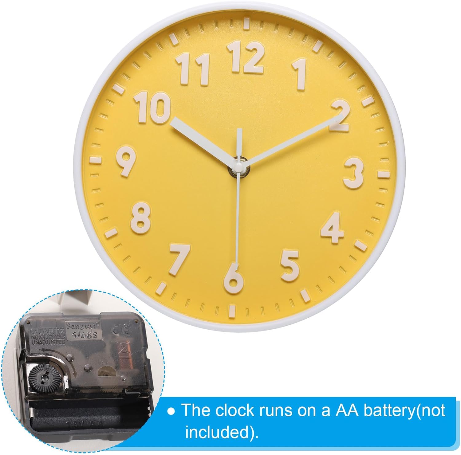PATIKIL Reloj de pared de 8 pulgadas, con número 3D, de cuarzo, funciona con pilas, silencioso, sin tictac, redondo, para oficina, dormitorio,