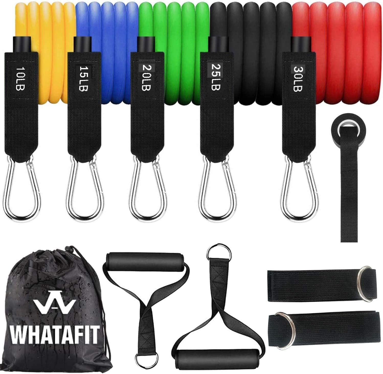 WHATAFIT Bandas de resistencia, bandas de ejercicio, bandas de resistencia para entrenamiento, bandas de entrenamiento con asas para hombres y