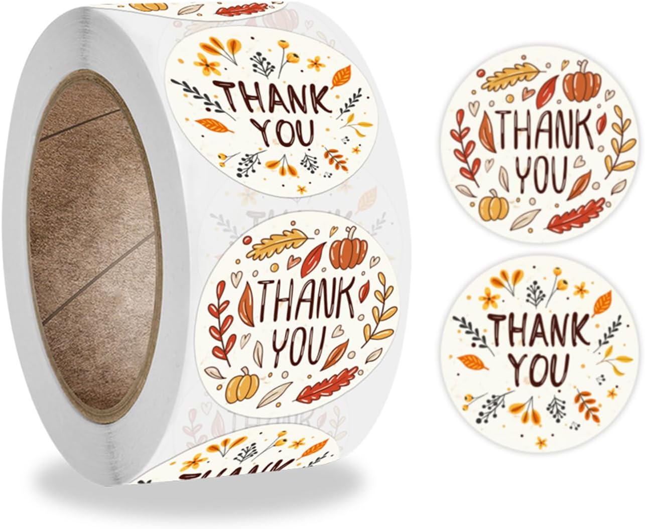 500 calcomanías de etiquetas de Acción de Gracias, rollo de sellos de sobre, calcomanías de hojas de otoño, calabaza, etiquetas redondas de 1.5