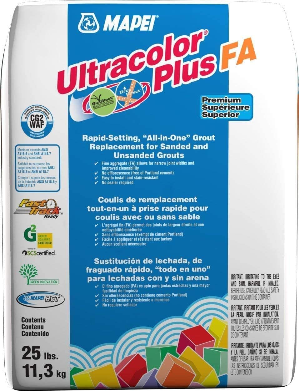 MAPEI Lechada todo en uno ULTRACOLOR Plus FA de 25 libras (lluvia (bolsa de 25 libras))