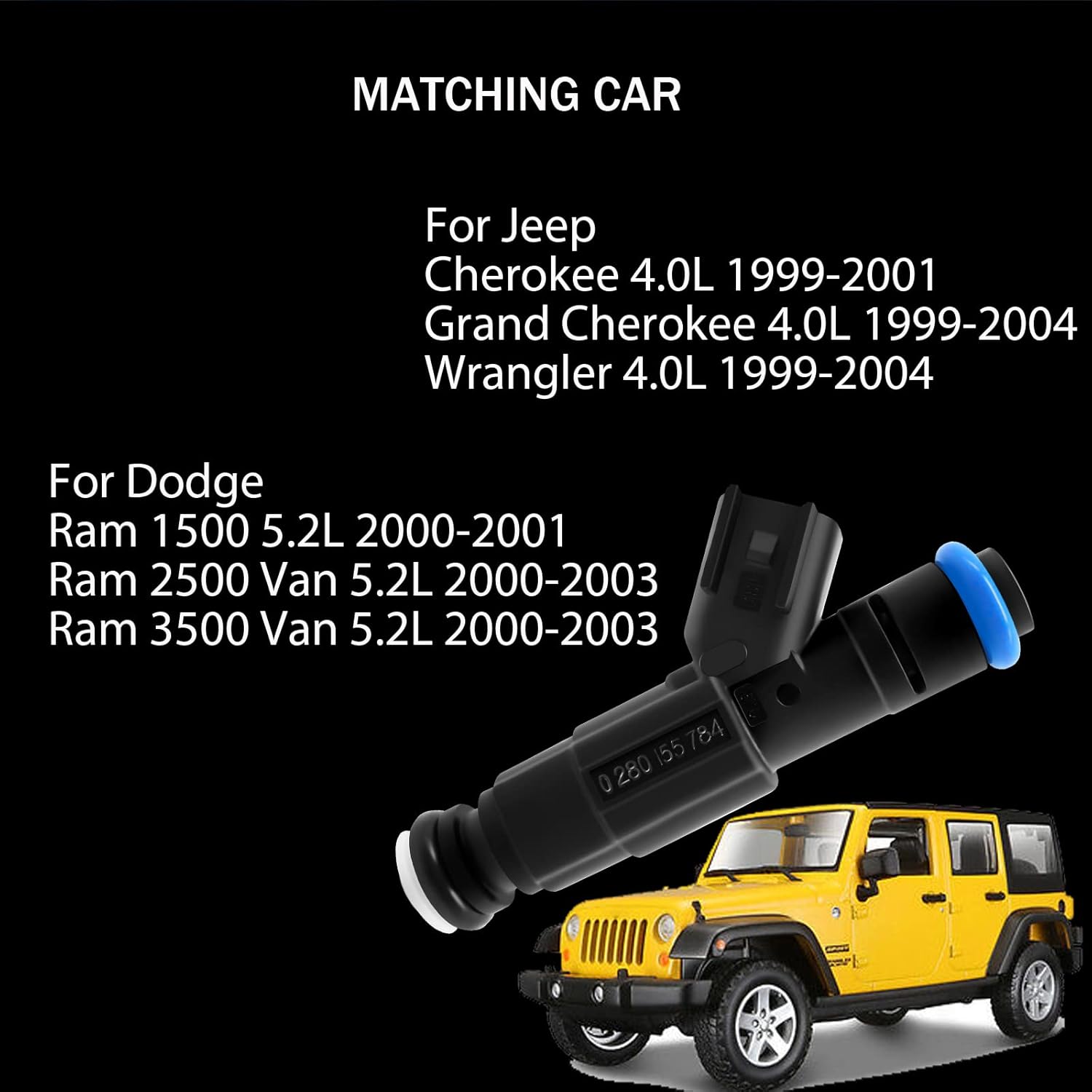 Inyectores de combustible para Jeep Cherokee 1999-2004 Grand Cherokee Wrangler 4.0L para Dodge Ram 1500 2500 3500 5.2L 4854181, 280155784, 4667938