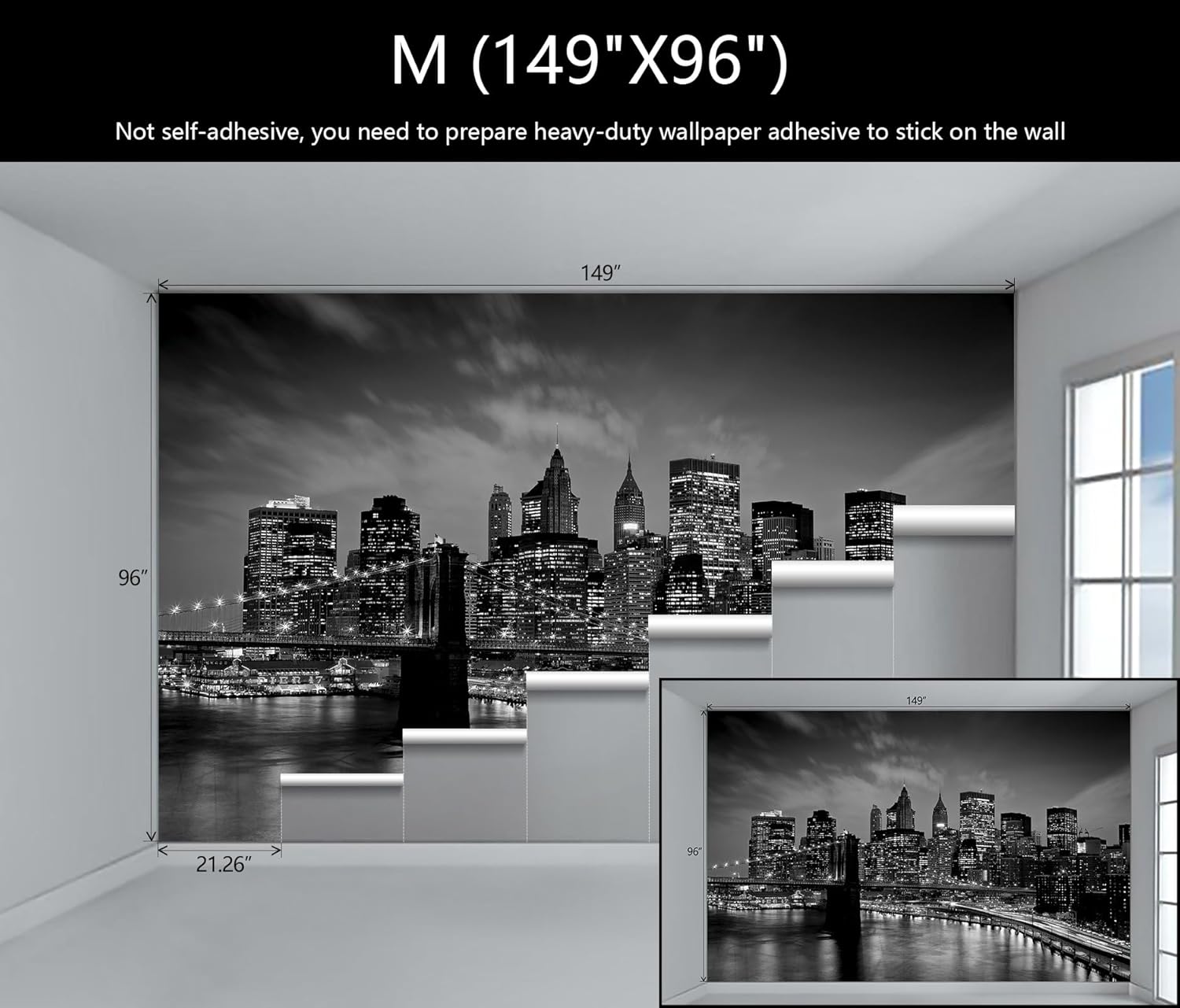 WFBHUA – Mural de pared del puente de Brooklyn, papel tapiz fotográfico de paisaje negro de la ciudad de Nueva York para sala de estar y dormitorio