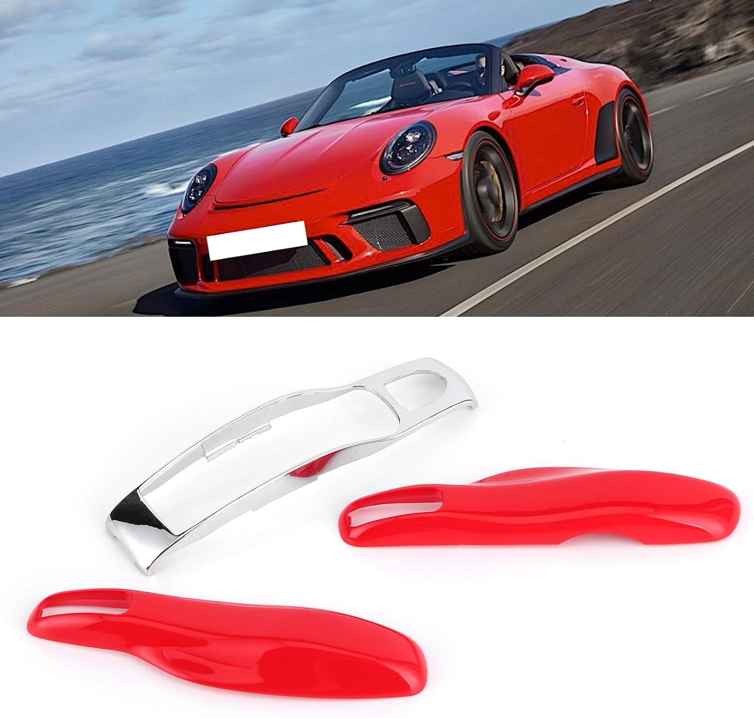 Fydun Funda protectora para llavero, 3 piezas, funda protectora para llavero remoto, MacanCayennePanamera (rojo + plateado)