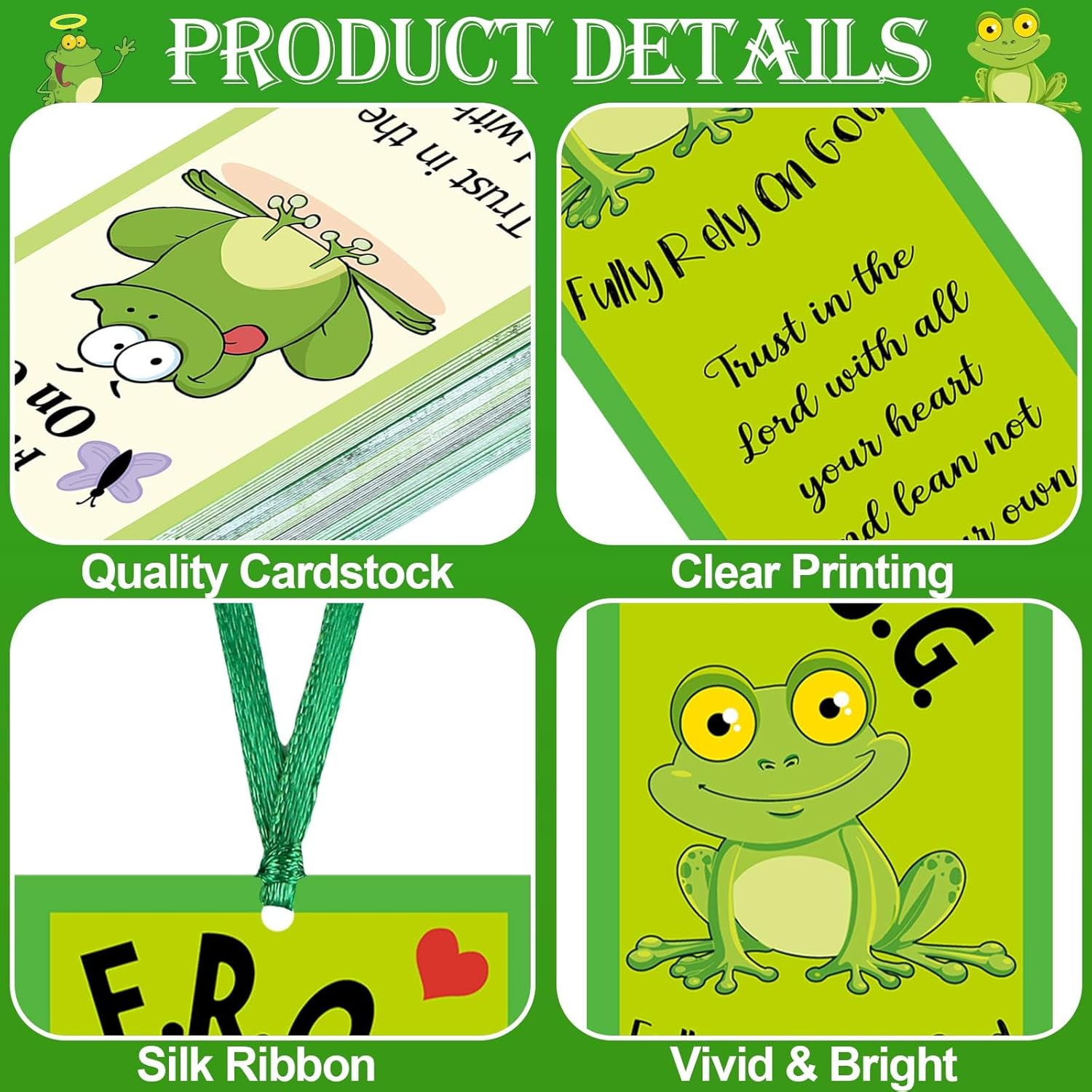 60 marcapáginas con texto en inglés “Rely On God Frog” F. R. O. G. Cristiano con versículos bíblicos, regalo para niños, marcadores inspiradores