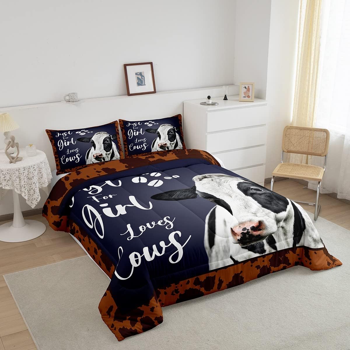 Erosebridal Juego de edredón de vaca, tamaño matrimonial, juegos de ropa de cama de vaca lechera para niños, niñas y adultos, edredón de plumón con