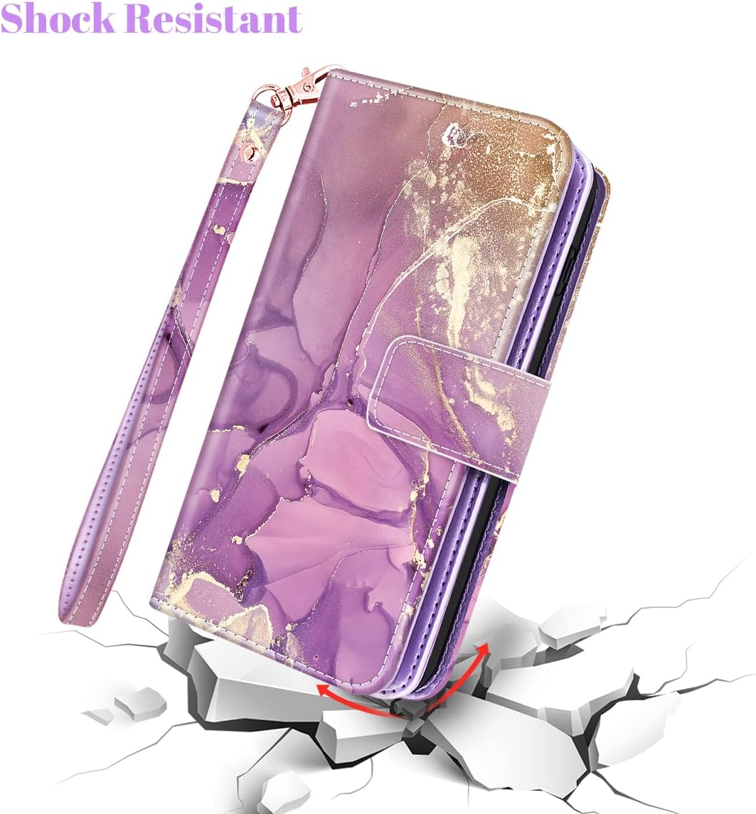 Fingic Funda para Samsung S10e, Galaxy S10e, funda tipo cartera con diseño de mármol dorado, 9 tarjetero, piel sintética, desmontable, correa de