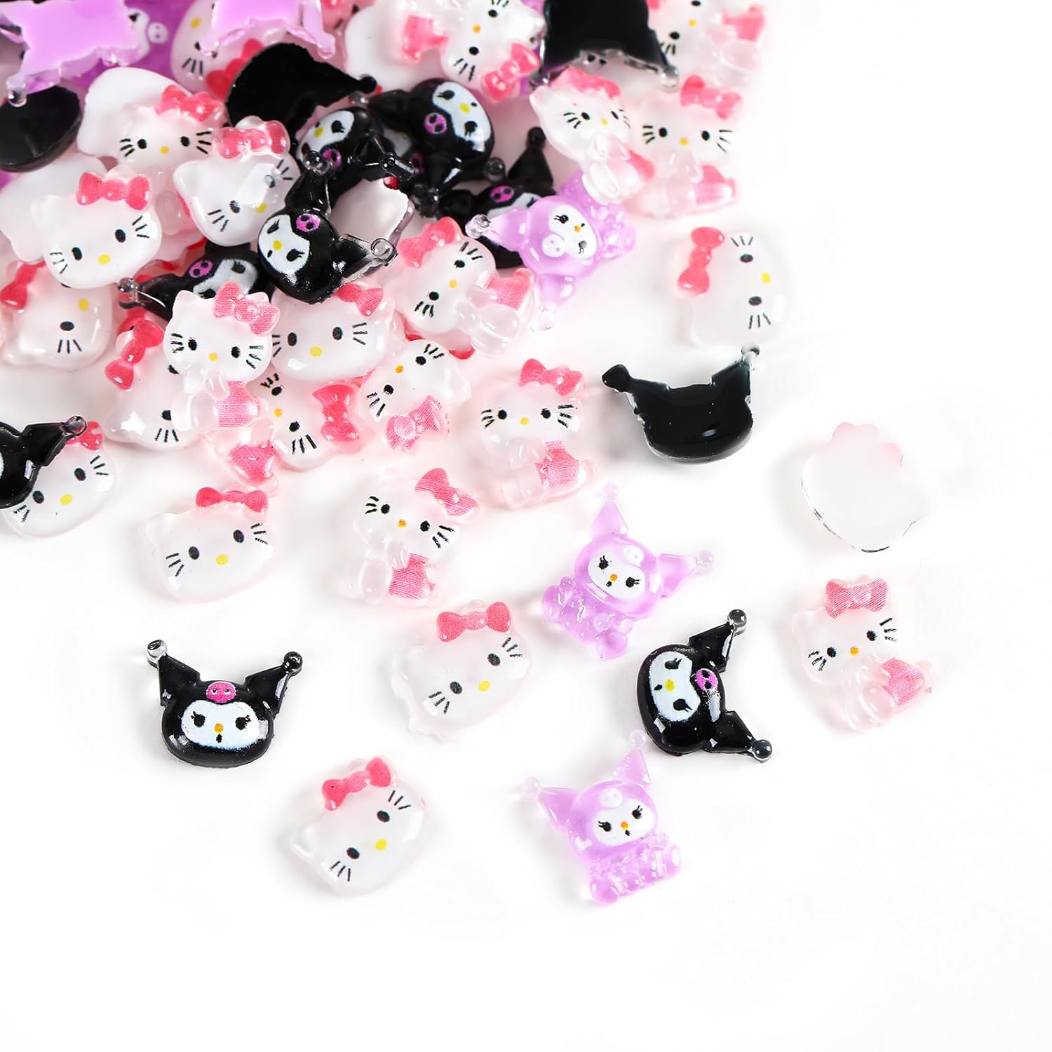 OWCATH Dijes de uñas Kawaii de dibujos animados de gatitos, decoraciones de uñas para suministros de arte de uñas, dijes de resina 3D con parte