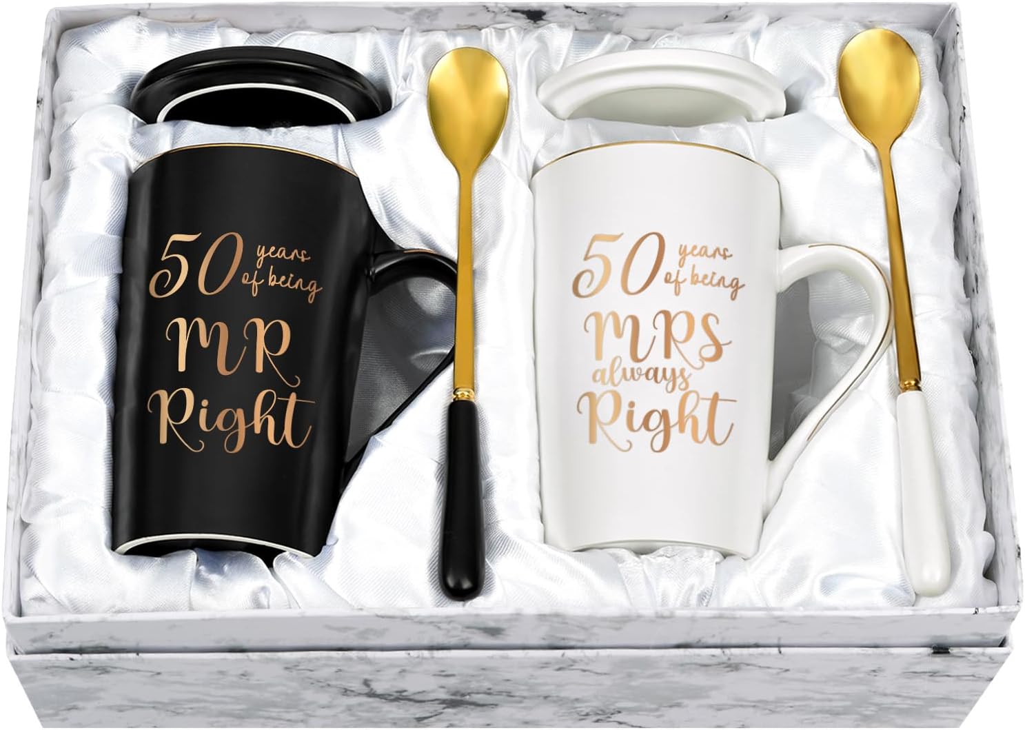YHRJWN – 50 regalos de boda, juego de tazas de 50 años de ser el señor y la señora siempre derecha, ideas de regalos de boda para padres y parejas,