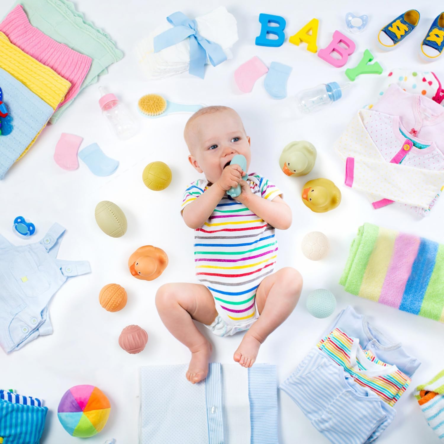 Juguetes de baño sin agujero sin moho, juguetes Montessori para bebés mayores de 6 meses, 9 bolas deportivas y juego de juguetes de pato de baño de