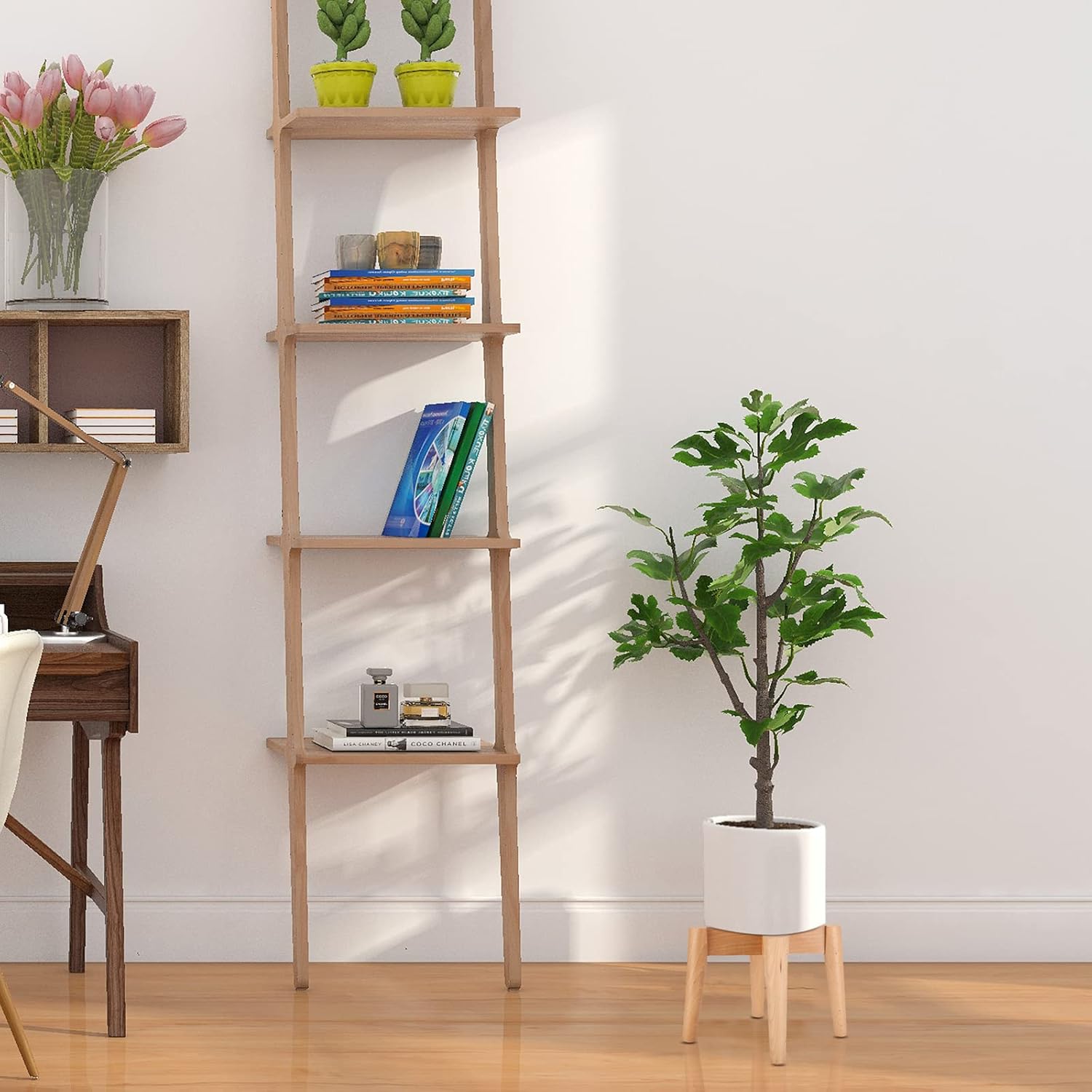 Soporte para plantas de madera, soporte para macetas, estante de exhibición de plantas moderno de mediados de siglo para macetas de 10 a 12 pulgadas