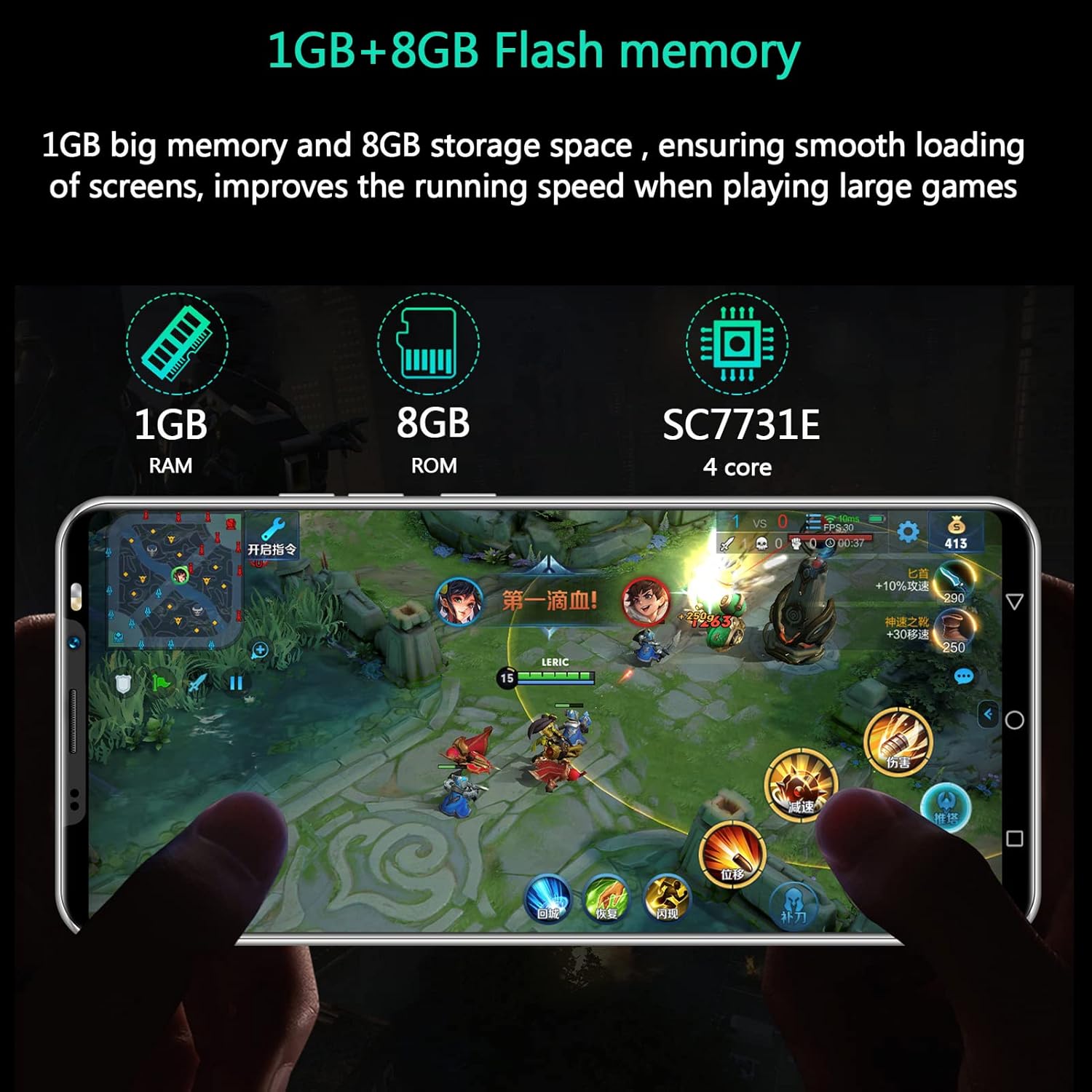 ciciglow Teléfono inteligente, 1+8GB Dual Card Dual Standby Smartphones, batería de iones de litio recargable de 2100 mAh incorporada compatible con