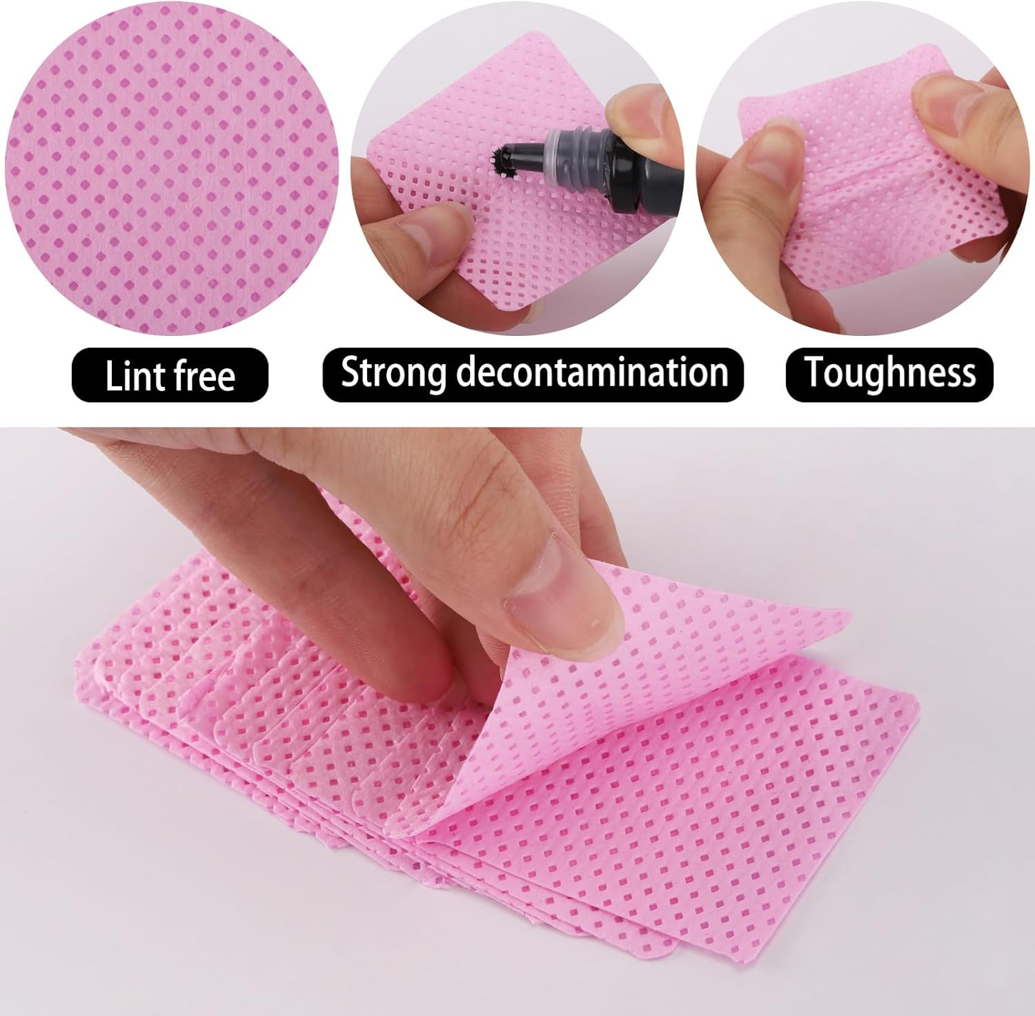 2000 toallitas de uñas sin pelusa para uñas de gel, paquete de 10 toallitas removedoras de esmalte de uñas, almohadillas de algodón, color rosa