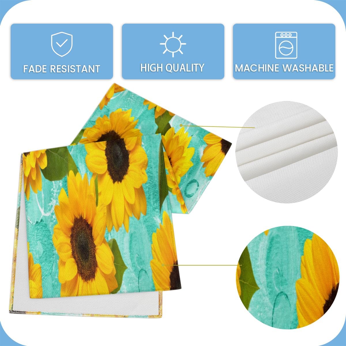 Table Runner Summer Sunflower Oil Painting, Autumn Rustic Linen Table Cloth Kitchen Dining Table Decor for Home Party 13 x 72 Inches