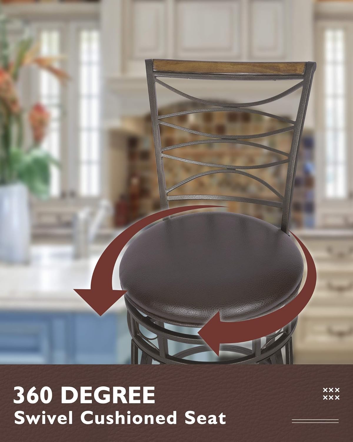 KATDANS Juego de 2 taburetes de bar giratorios de 2429 pulgadas, altura de asiento ajustable con respaldo, taburetes de isla de cocina de piel