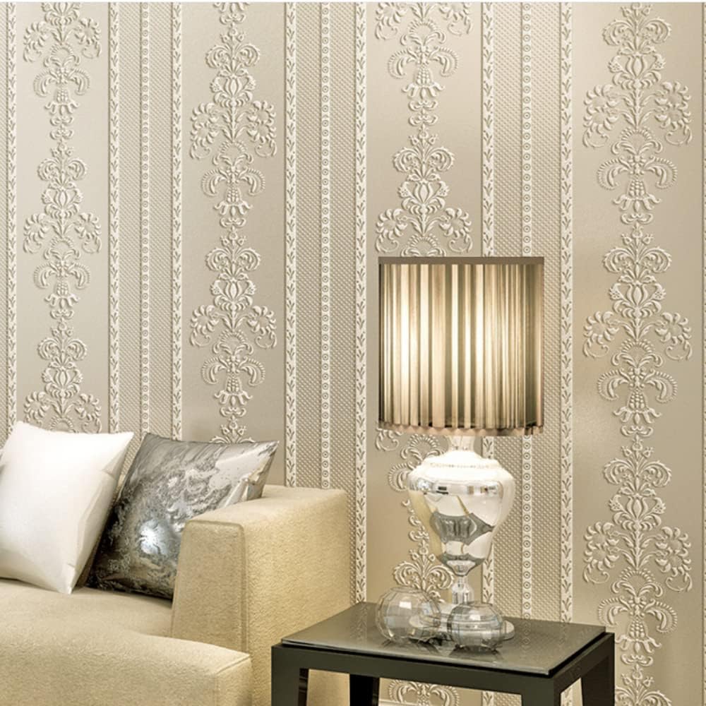 Q QIHANG Papel tapiz moderno y sencillo de damasco en relieve 3D de rayas europeas no tejido para dormitorio, sala de estar, TV, fondo, pared, 20.87