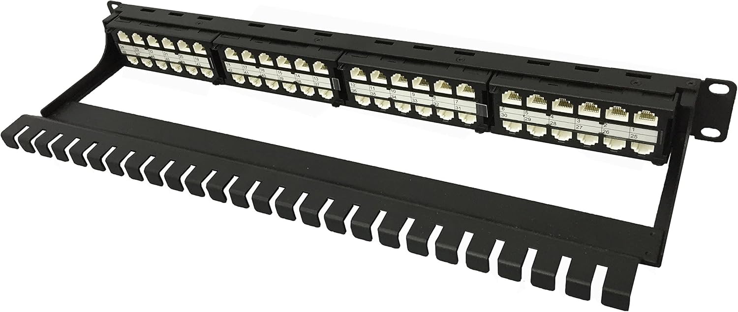R.J. Enterprises -HDPP-48-C6A (48 puertos- en una U)-Sin perforación-10G, alta densidad, alimentación a través, panel de conexión para-Edge-Data