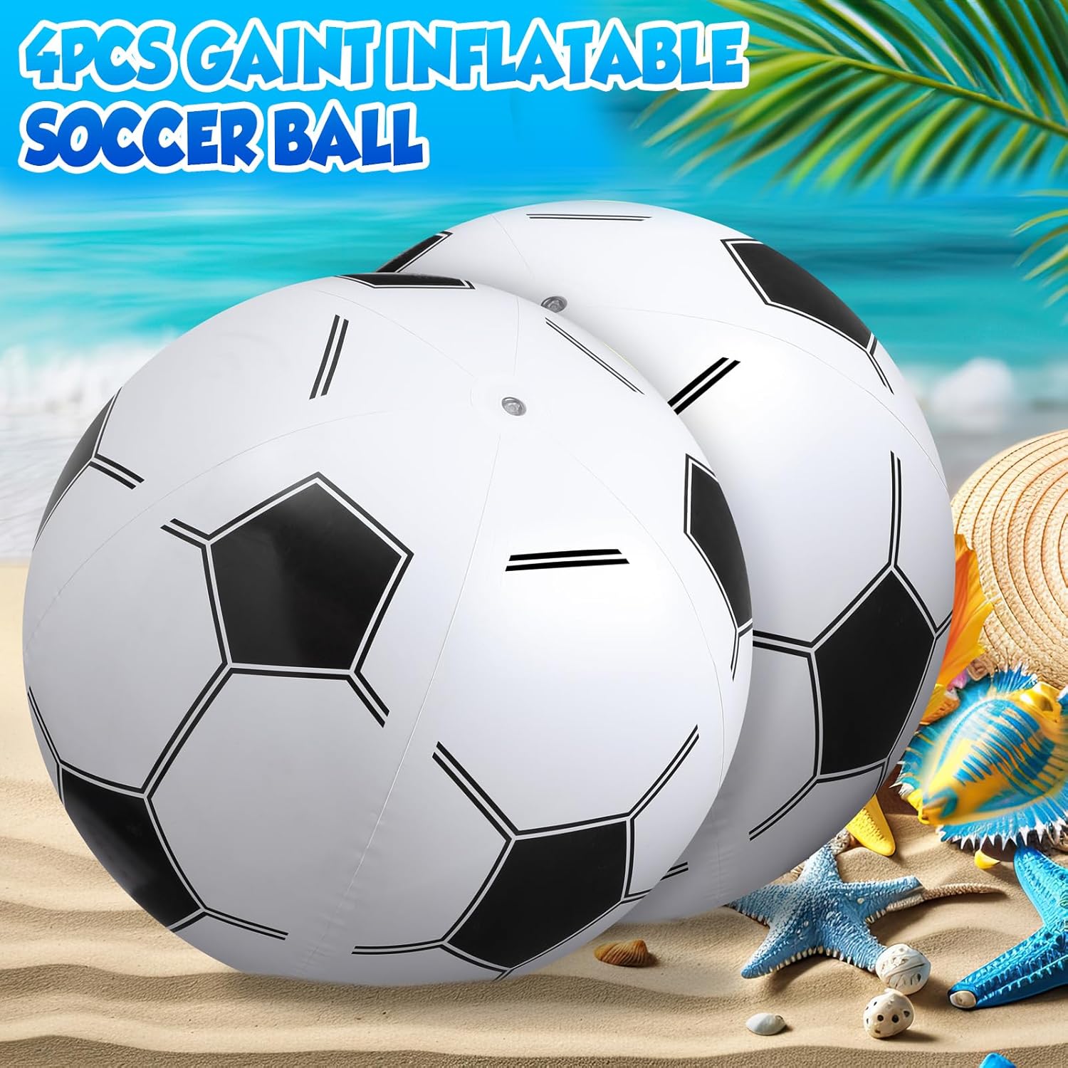 Sosation 4 pelotas deportivas de 2.5 pies y 30 pulgadas, pelotas de playa grandes, bolas inflables gigantes para niños, juegos y actividades en