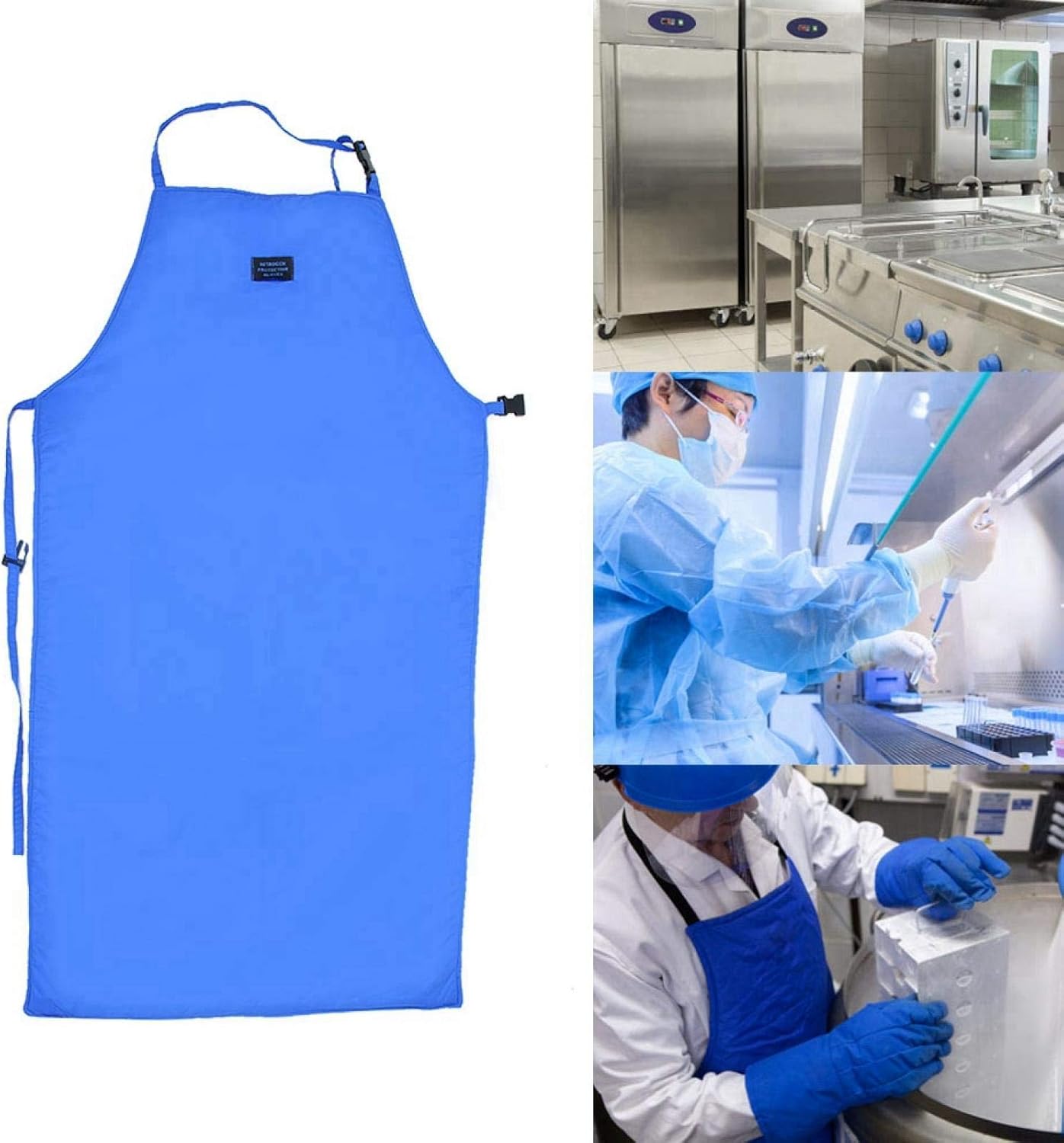 Delantal de seguridad a baja temperatura impermeable y transpirable con delantal criogénico ultra baja temperatura protección de nitrógeno azul