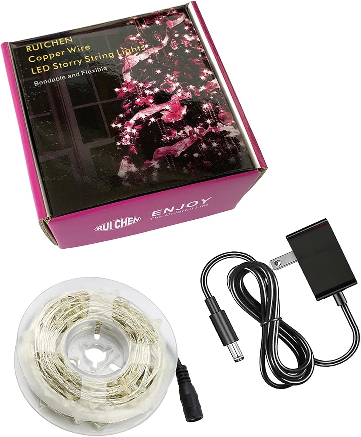 Guirnalda de luces de alambre plateado con enchufe de 33 pies, 100 luces LED con carrete, color rojo