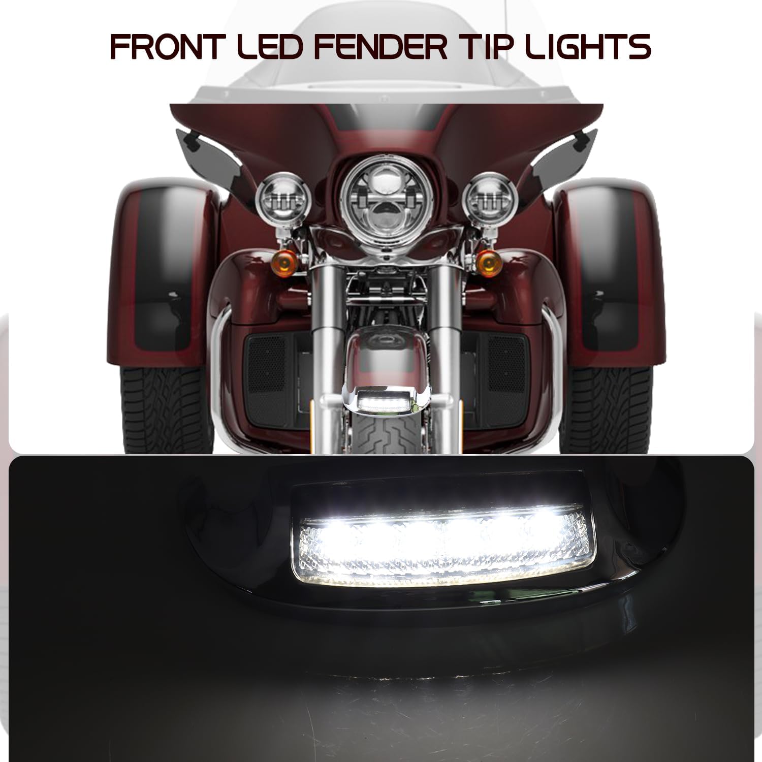 Luces de punta de guardabarros ahumadas, luces LED delanteras blancas compatibles con Harley FLHP Touring Road King FLHR Electra Glide Classic Ultra