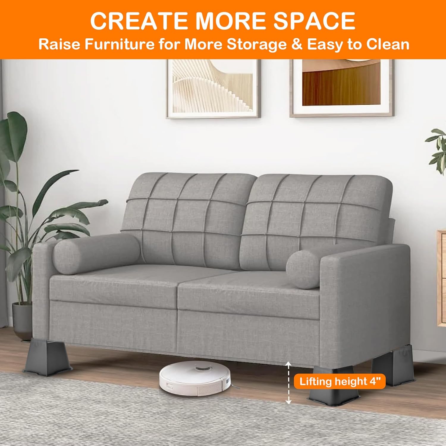 Elevadores de cama resistentes de 4 pulgadas, elevadores de muebles con plástico duradero, elevadores de cama de gran tamaño que soportan hasta