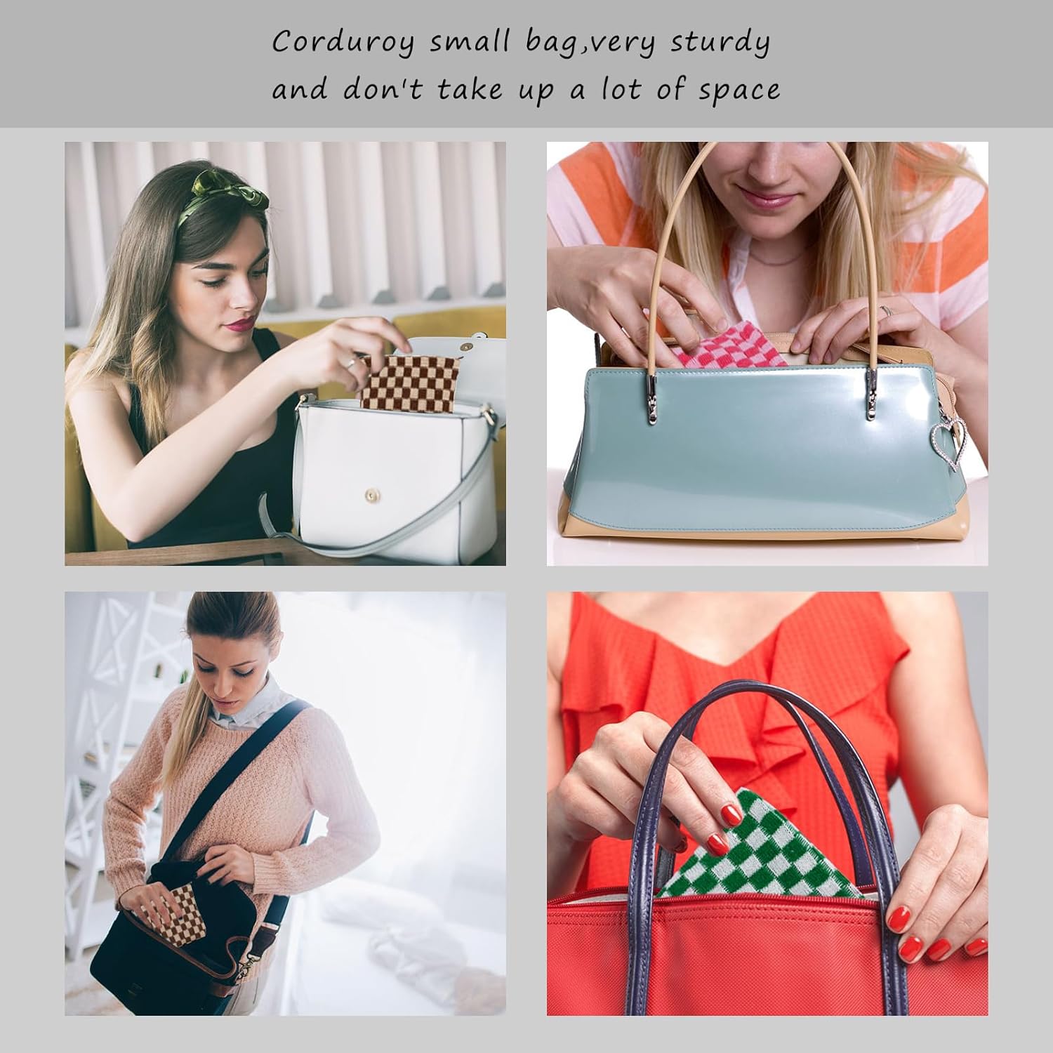 2 mini bolsas de maquillaje para monedero, bolsa de cosméticos a cuadros, pequeña bolsa con cremallera, bolsa de maquillaje de viaje portátil para