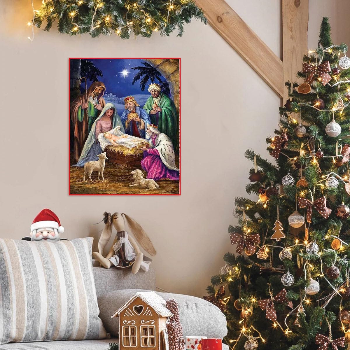 Kits de punto de cruz con estampado de escena de pesebre, diseño de Navidad, Jesús nació, kit de punto de cruz para principiantes, adultos,