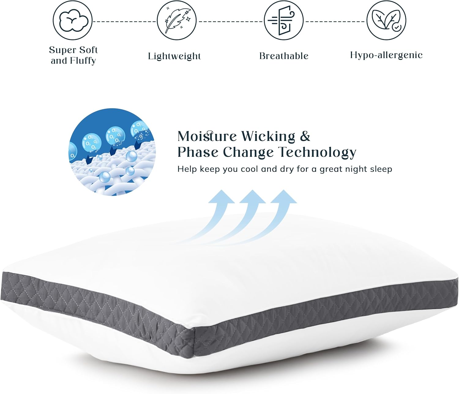 Lux Decor Collection – Juego de 2 almohadas con refuerzo, tamaño King, cómodas almohadas transpirables para dormir (gris)