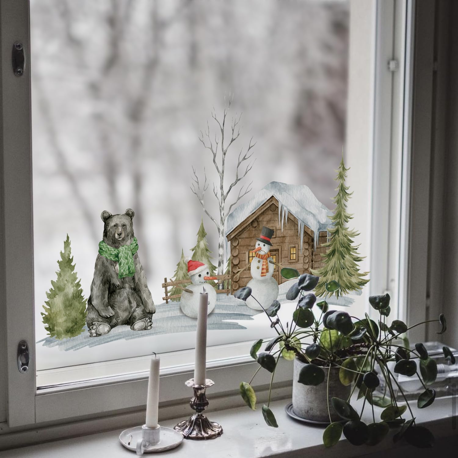 funlife Adhesivo decorativo de paisaje para ventana, cubierta de vidrio estático grueso de doble cara para decoración de ventanas de vidrio de baño,