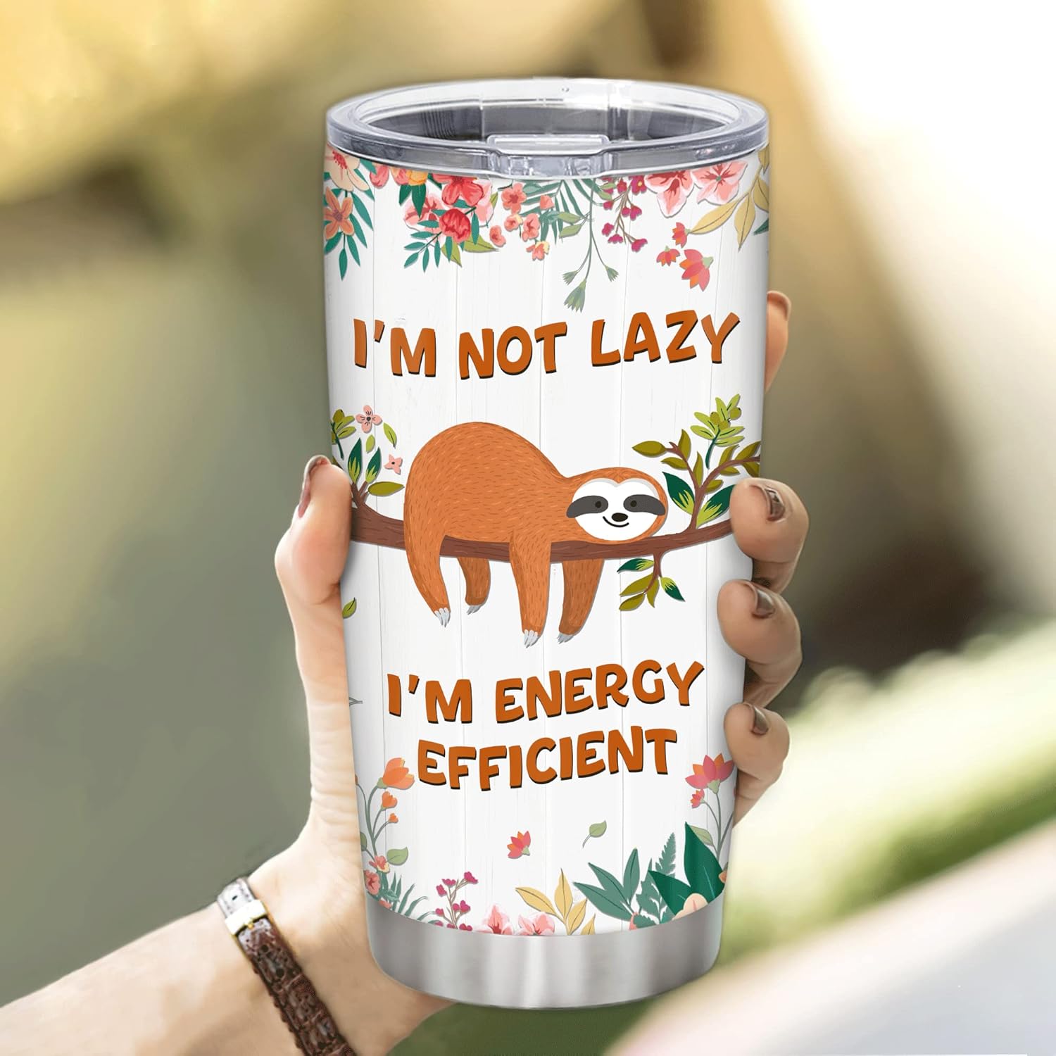Hyturtle Regalos personalizados para los amantes de los perezosos  I’m Not Lazy I’m Energy Efficient – Vaso de acero inoxidable con nombre