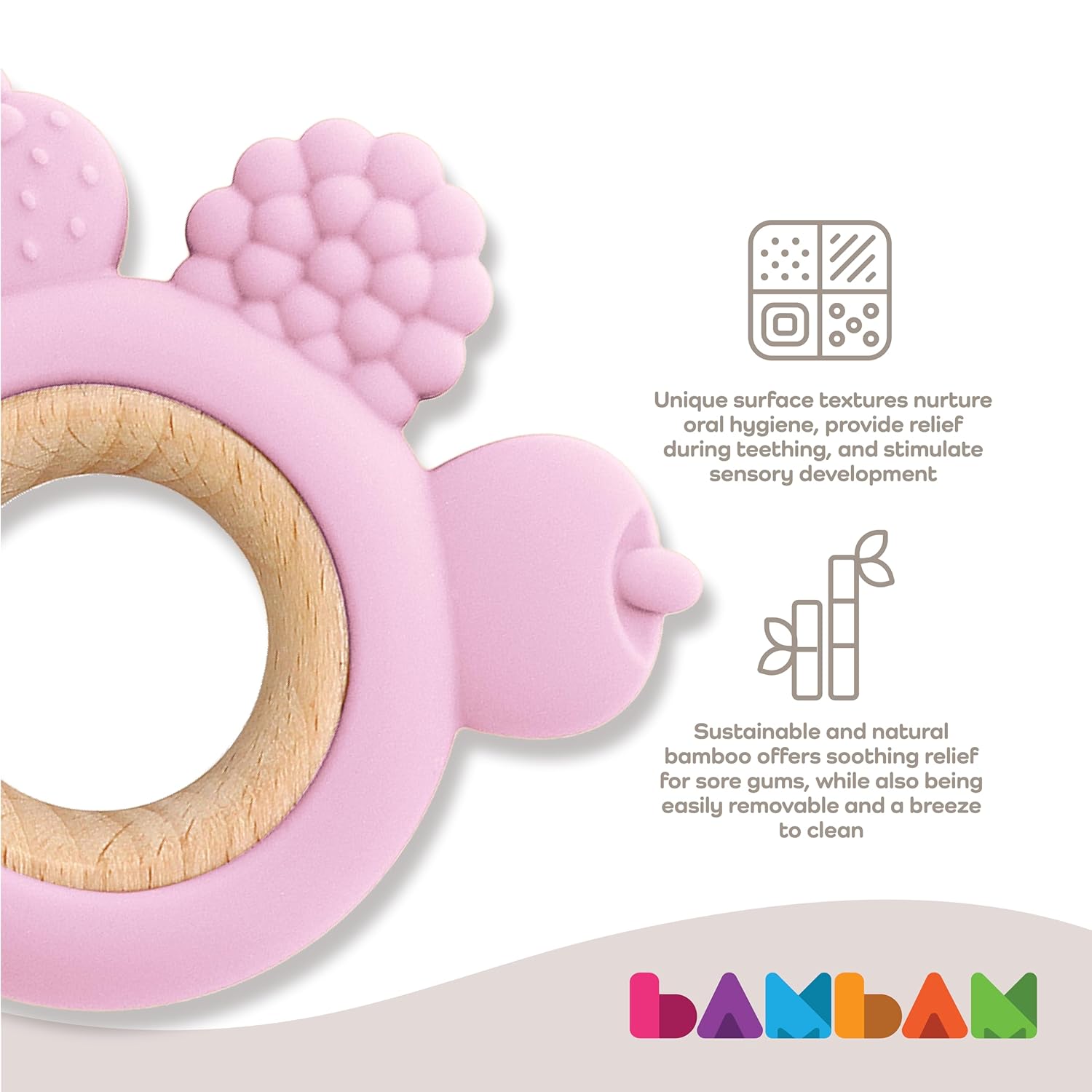 BAMBAM Baby Felix The Fruit – Anillo de dentición de silicona de alta calidad, 100% silicona libre de BPA, probado para seguridad infantil, juguetes