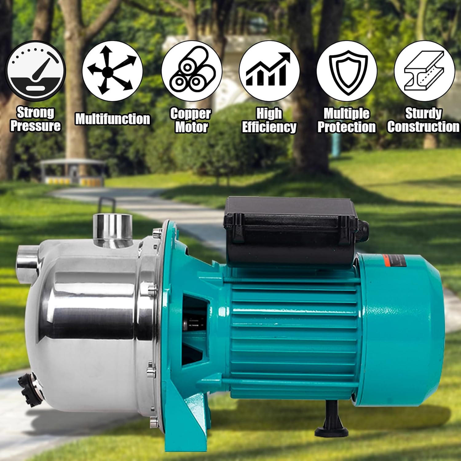 Bomba de chorro de pozo poco profundo de 1.6 HP, bomba convertible de acero inoxidable, bomba de agua de 110 V para granjas, riego de césped de