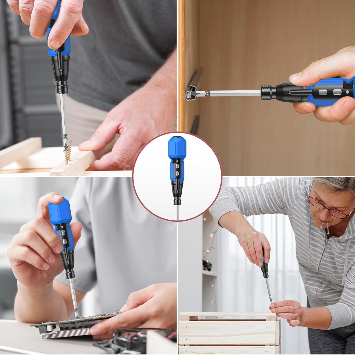 Destornillador eléctrico inalámbrico, mini juego de destornilladores eléctricos con 10 puntas, soportes para puntas, luz de trabajo LED, cable de