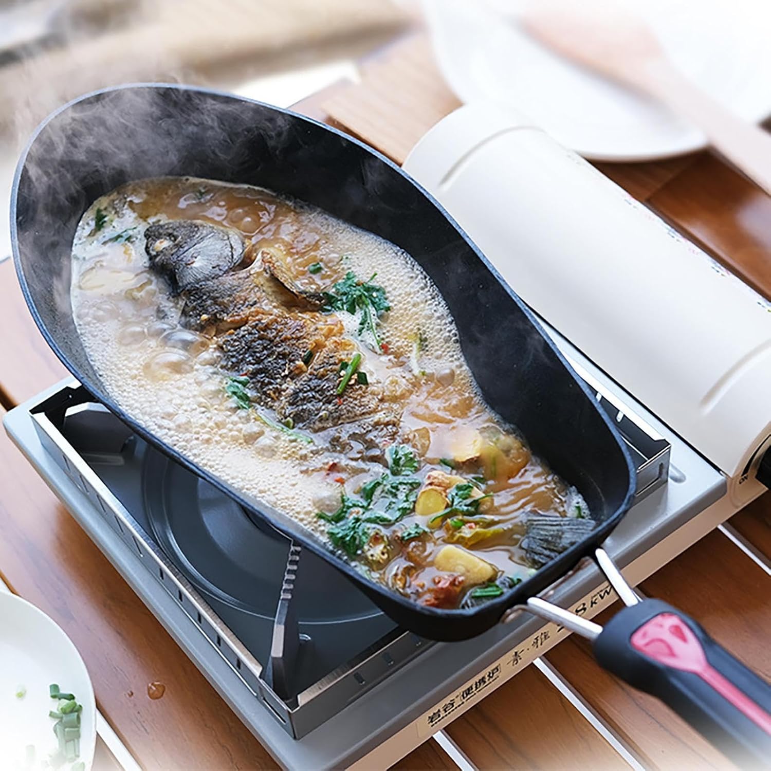 EEASSA Sartén antiadherente ovalada con forma de pescado, aleación de aluminio, 3.4 in de profundidad, ideal para asar a la parrilla, freír y servir