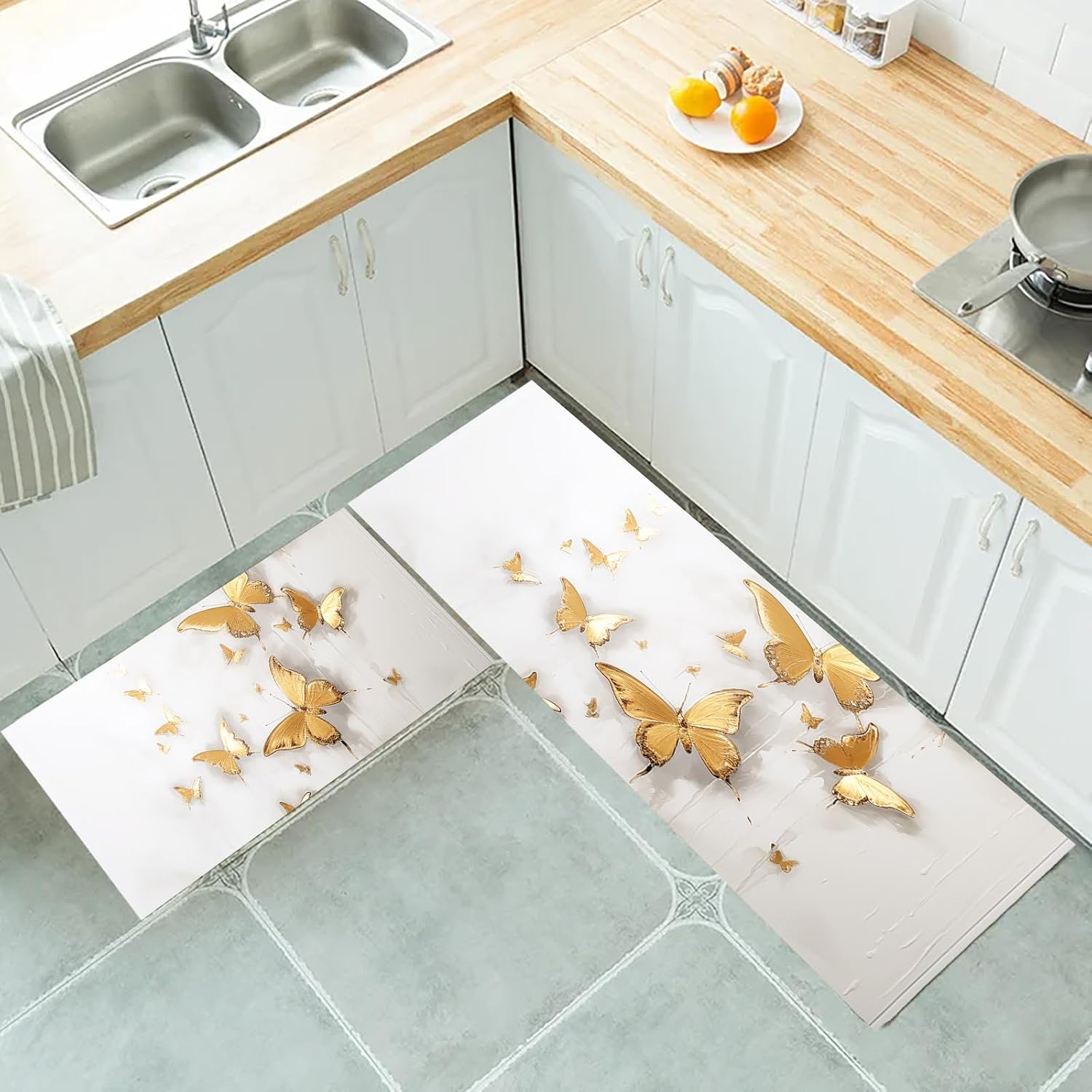 Aesthetics – Tapete de cocina con diseño de mariposa y animales, antideslizante, antideslizante, cómodo, suave, tapete de pie