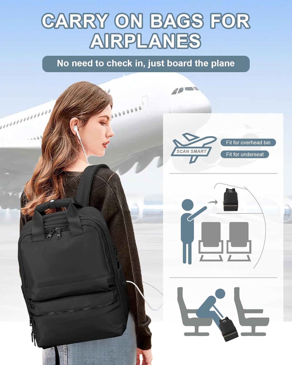 CADOLIM Mochila de viaje grande para llevar en el vuelo aprobado mochila para mochilas de viaje Mochila impermeable para artículos personales