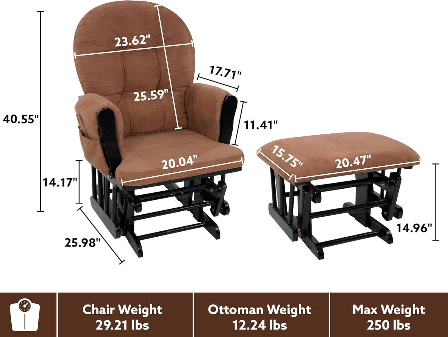 Juego de mecedora y otomana para guardería, mecedora reclinable con otomana, silla mecedora para lactancia materna para habitación de bebé,