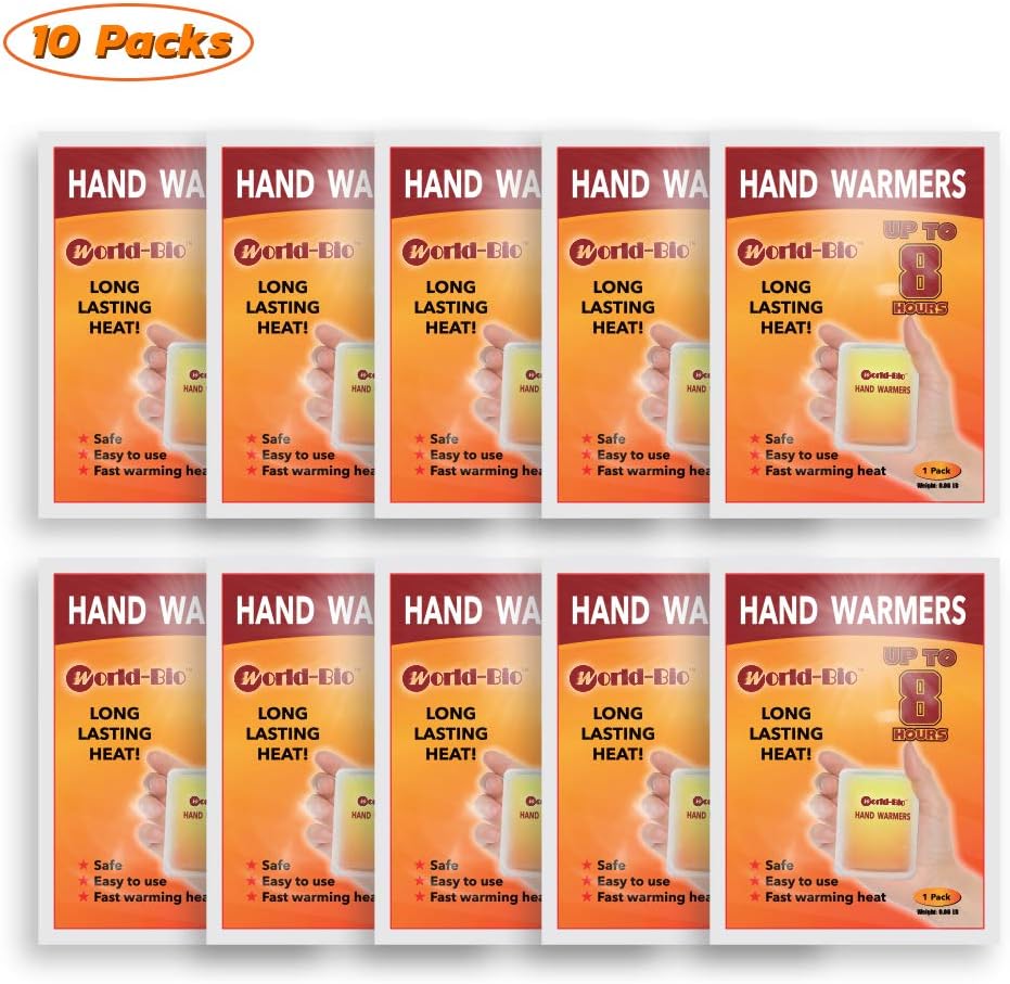 WORLD-BIO Calentadores de pies desechables, 12 pares y calentadores de manos instantáneos de un solo uso, 10 paquetes, calentador activado por aire,