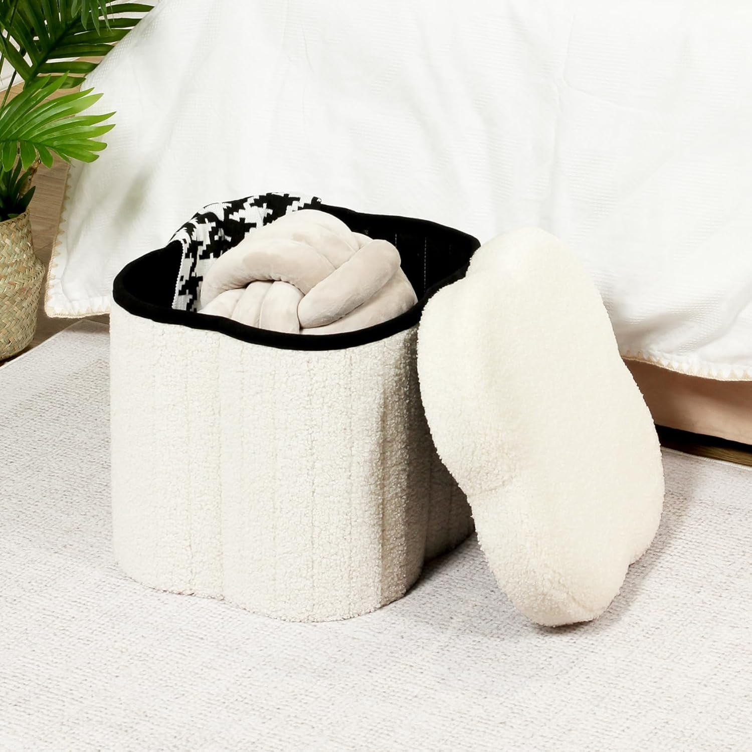 B FSOBEIIALEO Cubo otomano de almacenamiento, otomanas en forma de flores con reposapiés de almacenamiento para sala de estar, asiento otomano