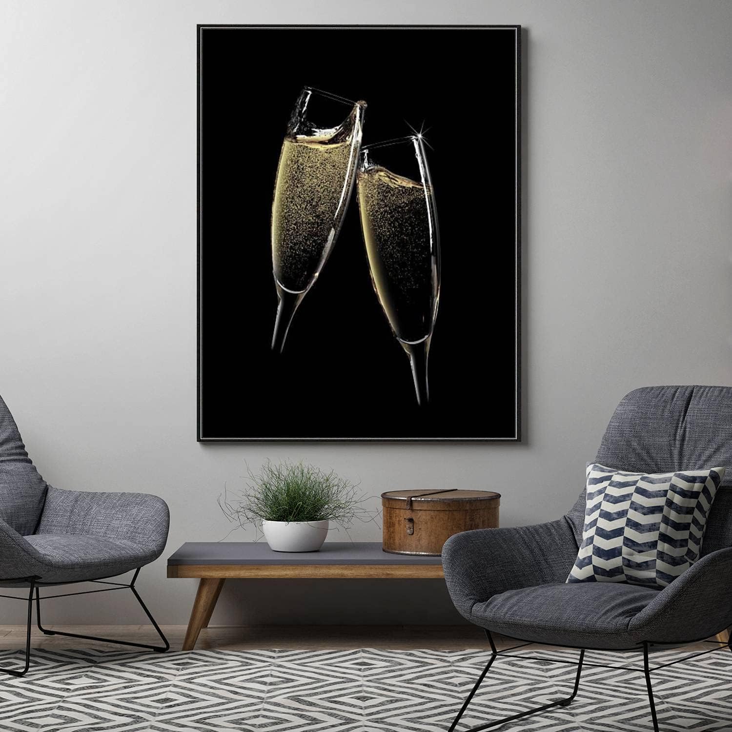 Lienzo enmarcado para pared, diseño de dos copas de champán, impresiones en lienzo para sala de estar, dormitorio, oficina, decoración de pared,