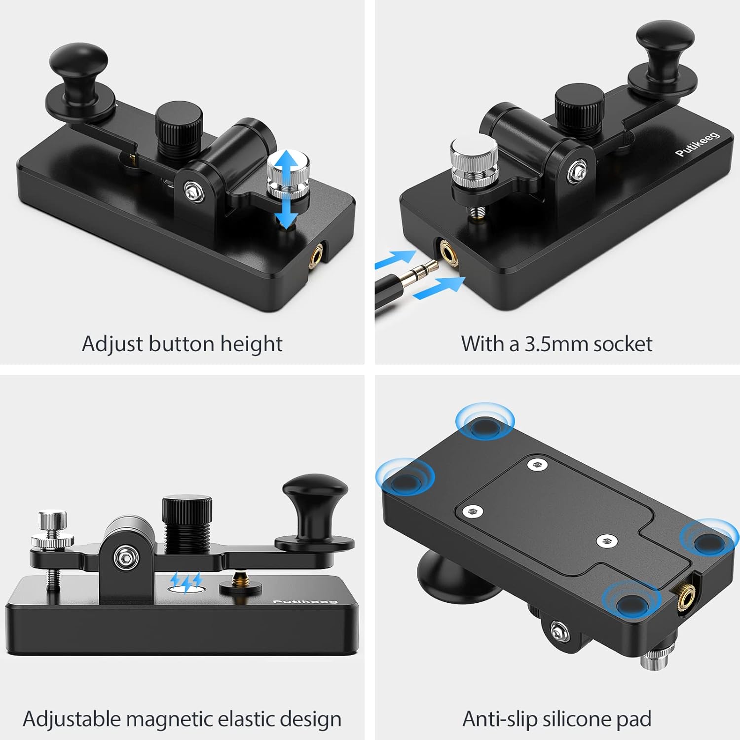 Clásico Mini Código Morse Llave de Telégrafo Llave de Paleta Única Aleación de Aluminio Mini-Key Finger CW Llave Recta Portátil Clave de Práctica –
