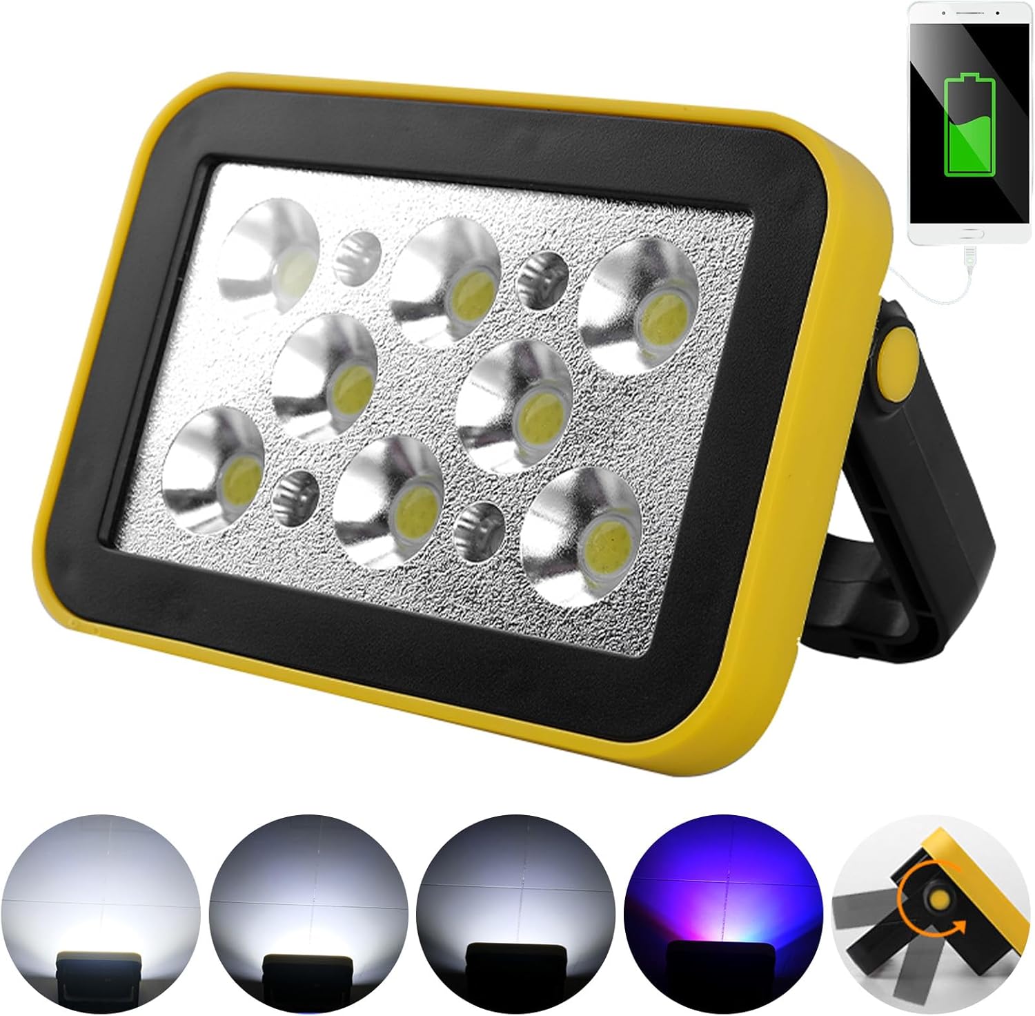 Luz de trabajo LED magnética recargable de 40 W, luz de trabajo COB mecánica portátil con 4 modos de luz, inalámbrica debajo del capó, luz de