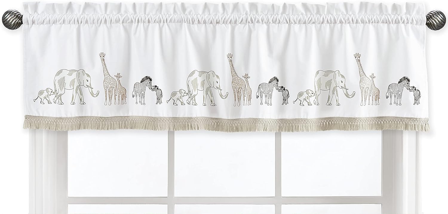 Sweet Jojo Designs Cenefa de tratamiento de ventana de animales de safari en la selva  Bronceado Beige Marrón Taupe Negro y Blanco Género Neutral