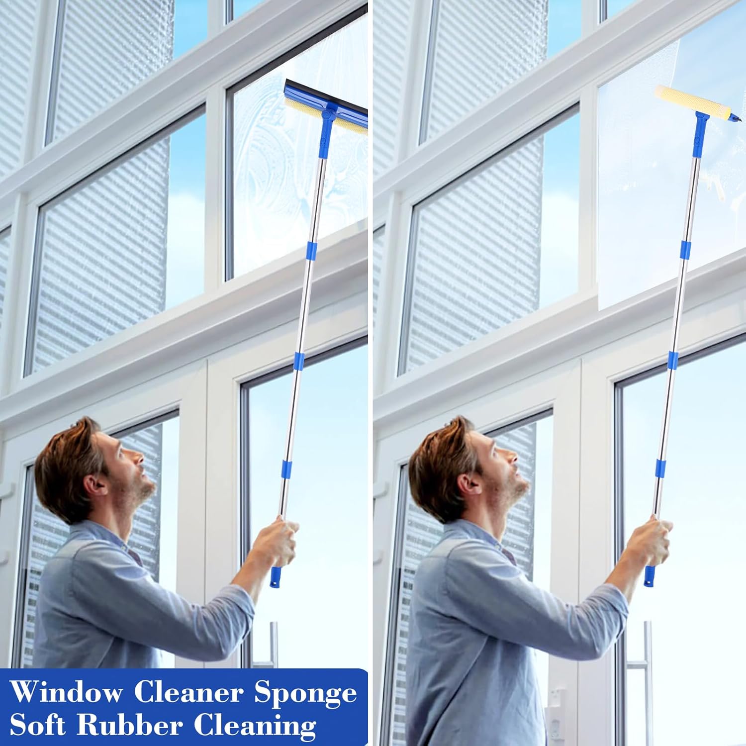 Escobilla de ventana 2 en 1  Herramienta de limpieza de ventanas con mango largo y corto, cepillo de limpieza para piso de hendiduras para ventanas