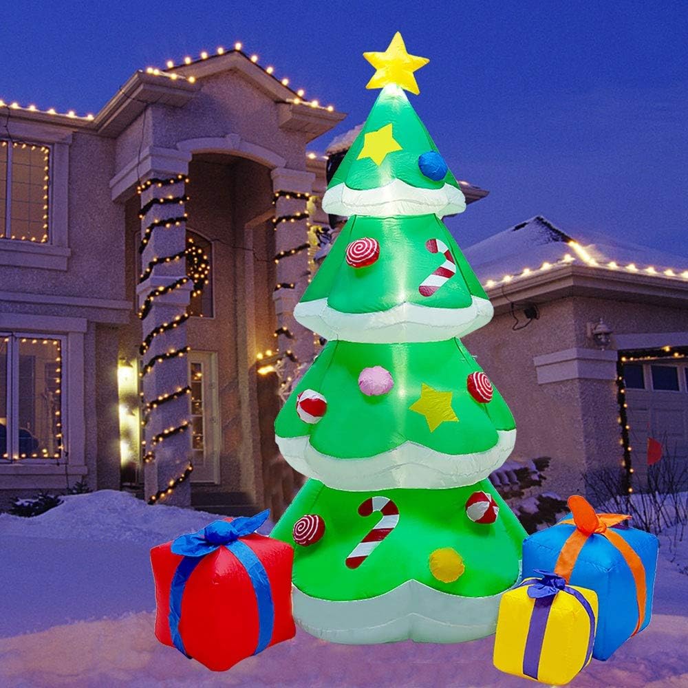 DR.DUDU Árbol de Navidad inflable de 7 pies con luces LED, árbol de Navidad iluminado para decoración de patio, interior y exterior, jardín,