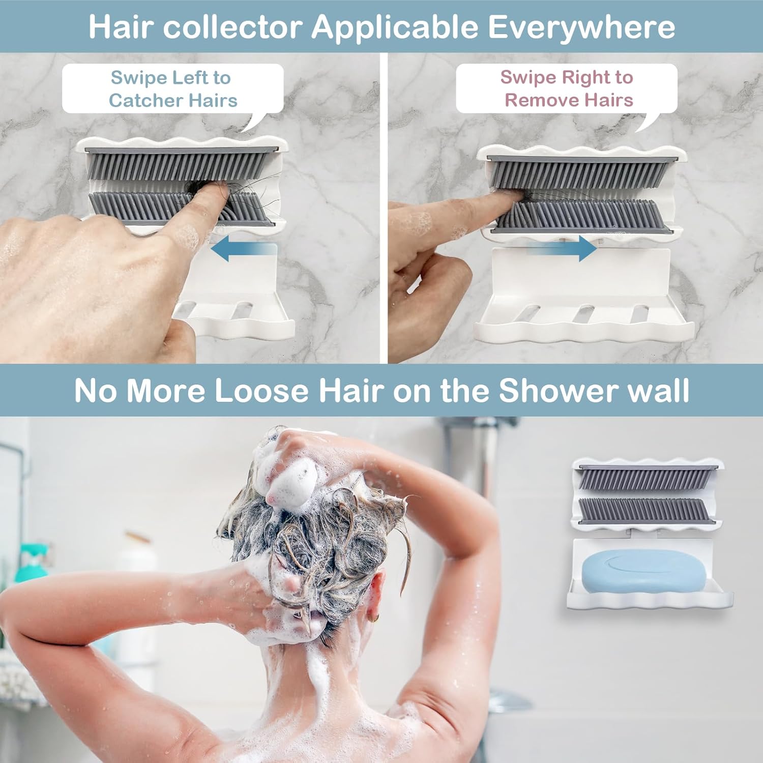 Colector de pelo para pared de ducha, colector de pelo de silicona para protector de drenaje, agarrador de trampa reutilizable para baño, bañera,