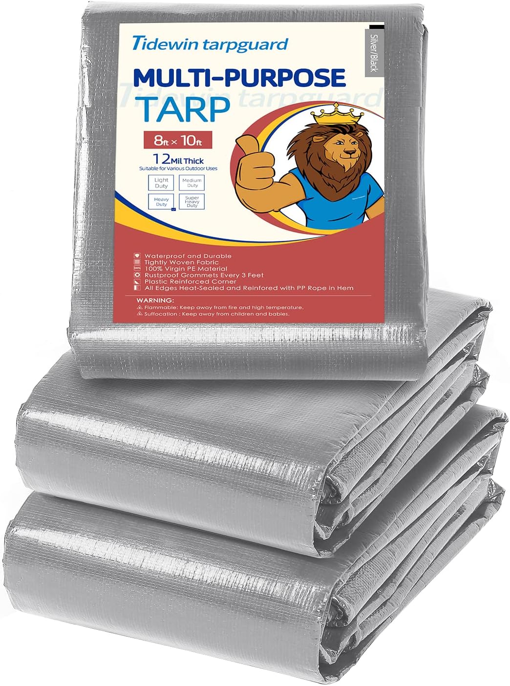 Tarps Lona pequeña resistente impermeable de 8 x 10 – 12 mil color platanegro para cubierta de lluvia al aire libre, lona de polietileno duradera