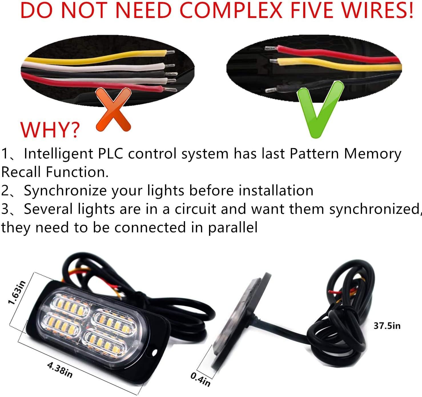 Barra de luz estroboscópica de ámbar resistente al agua con 32 intermitentes diferentes para coche, camión, SUV, furgoneta, 12  24 24 24 V y 20 LED,