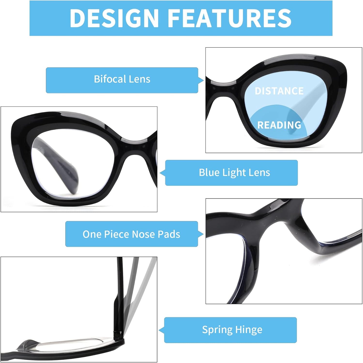 JM Paquete de 3 lentes de lectura Cateye con bloqueo de luz azul, lector de computadora para mujeres y hombres